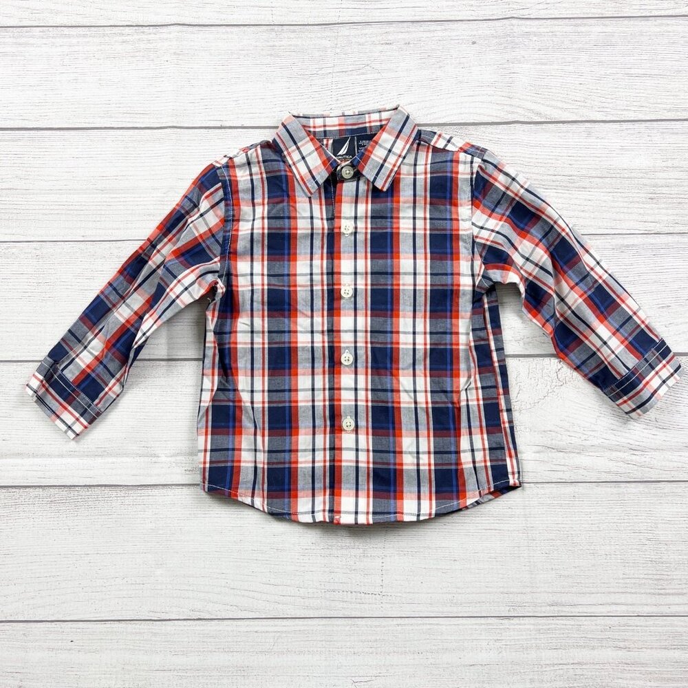 Nautica Toddler Boys Plaid Button Down Shirt Collared 24 Months